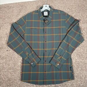 Flylow Mens Plaid Snap Front Performance Shirt Teal Orange 8021-2022 Medium